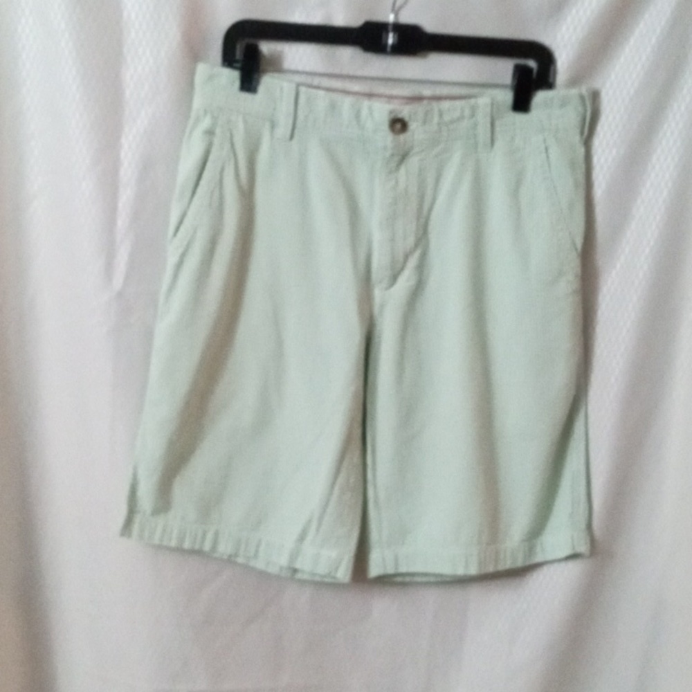 IZOD Flat Front Shorts sz 33, White & Green Strip, 100%cotton, Preowned - Picture 1 of 10